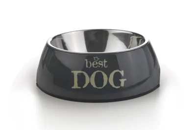 MELAMINE EETBAK ROND BEST DOG GRIJS 14 X 4,5 CM