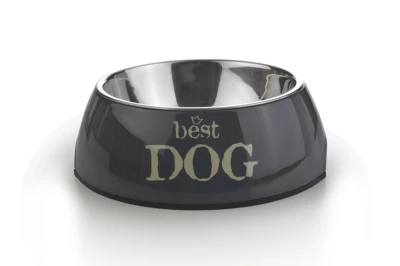 MELAMINE EETBAK ROND BEST DOG GRIJS 18 X 6,5 CM