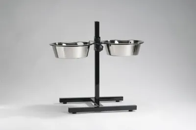 HONDENSTANDAARD 2 RVS BAKKEN 28 CM ZWART