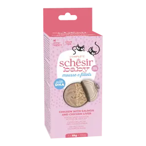 Schesir Baby Kitten Blik Bouillon Kip & Zalm Mousse & Fillets 3 x 55 gram