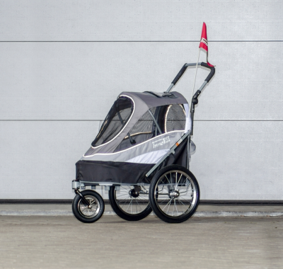 Innopet hondenbuggy Sporty Dog Trailer DeLuxe Zwart/Grijs (tevens hondenfietskar). 