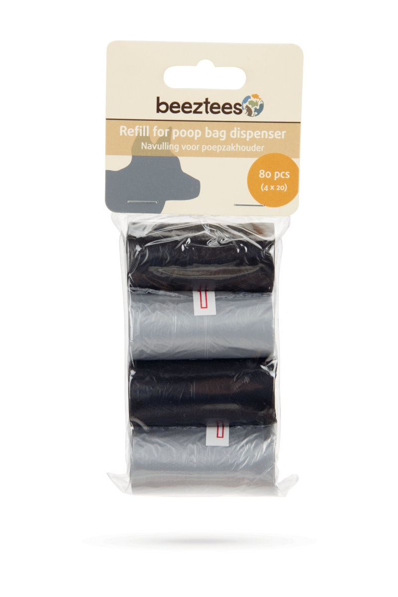 Beeztees navulling poepzakhouder zwart/grijs 4 x 20 stuks