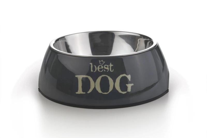 MELAMINE EETBAK ROND BEST DOG GRIJS 22 X 7,5 CM