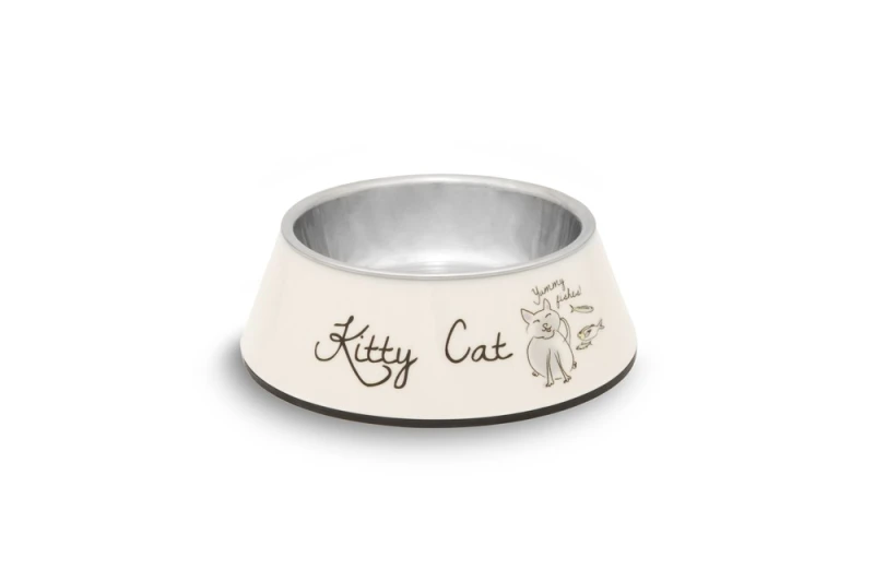 MELAMINE RVS EETBAK KITTY CAT WIT 14 X 4,5 CM