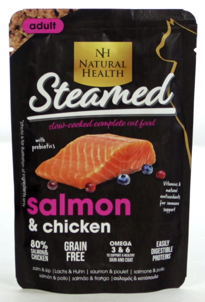 Natural Health Steamed Adult Grain Free Salmon & Chicken Pouch 85 gram
