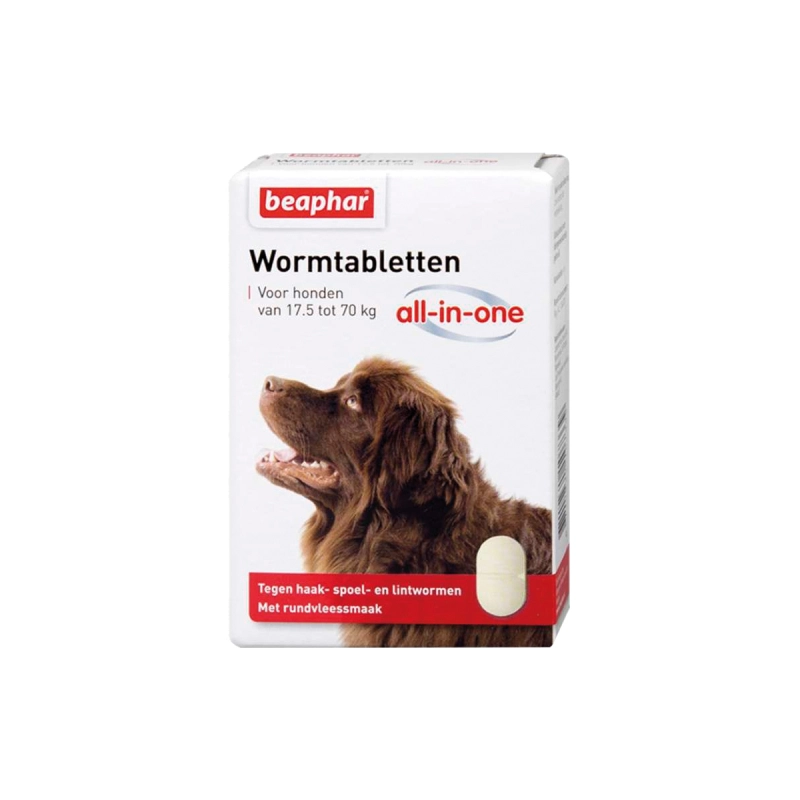 Beaphar wormtabletten hond 17,5 tot 70 kg 2 tabletten