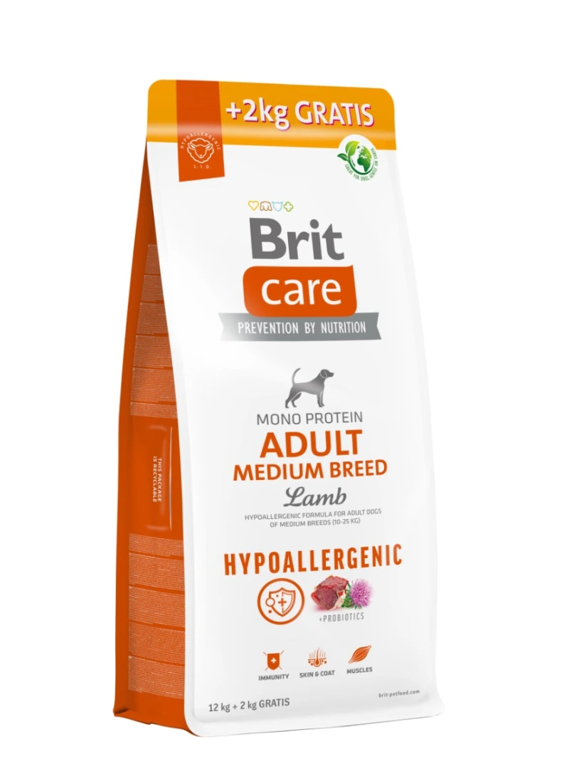 Brit Care Hypoallergenic Adult Medium Breed Lamb & Rice 12 + 2 kg GRATIS