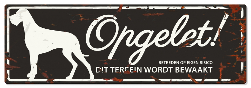D&D Waakbord Deense Dog Opgelet Zwart