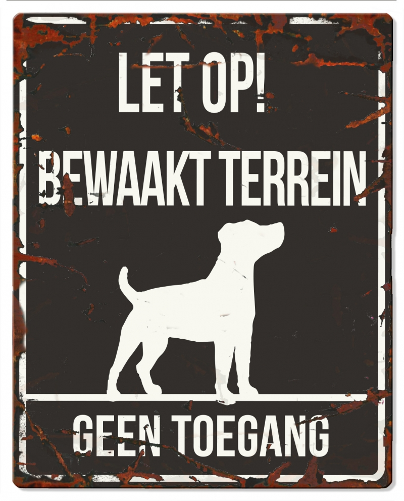 D&D Waakbord Jack Russel Bewaakt terrein Zwart