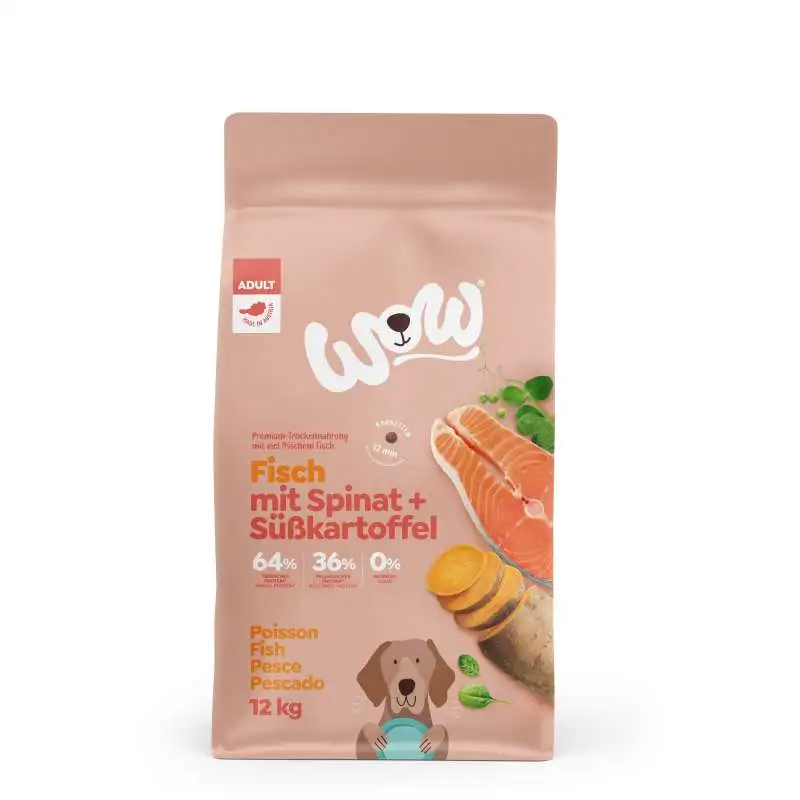 WOW Adult Graanvrij Vis met Spinazie & Zoete aardappel 12 kg