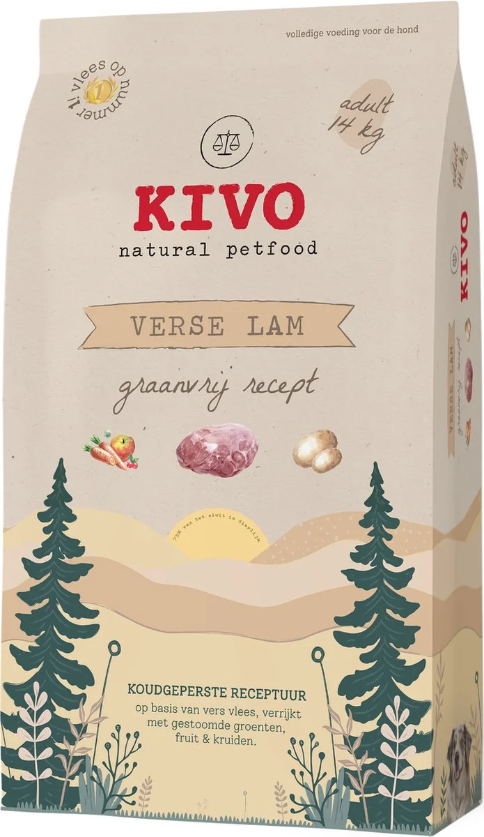 Kivo Hondenvoer Verse Lam Graanvrij 14 kg