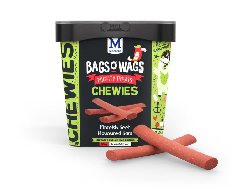 Montego Bags O' Wags hondensnack Chewies Beef Bars Tub 500 gram