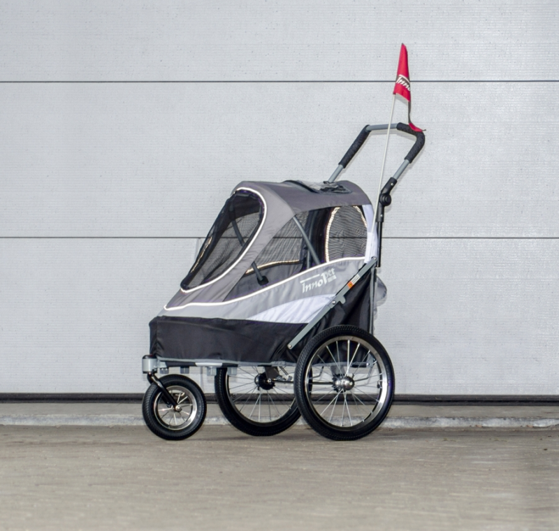 Innopet hondenbuggy Sporty Dog Trailer DeLuxe Zwart/Grijs (tevens hondenfietskar). 