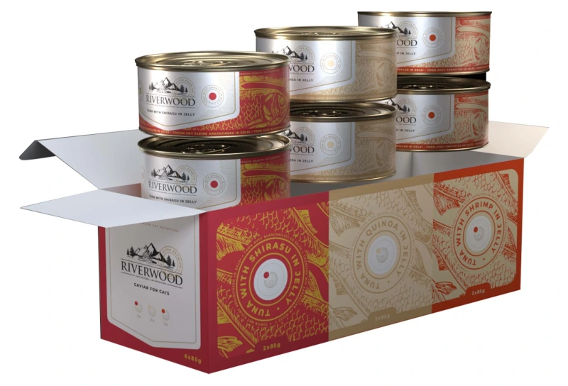 Riverwood natvoer Caviar for Cats Multipack Tuna With Shirasu, Quinoa, Shrimp in Jelly  6 x 85 gram