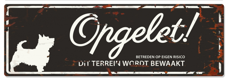 D&D Waakbord Terrier Opgelet Zwart